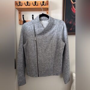Halogen Gray Asymmetric Zip Wool-Blend Jacket